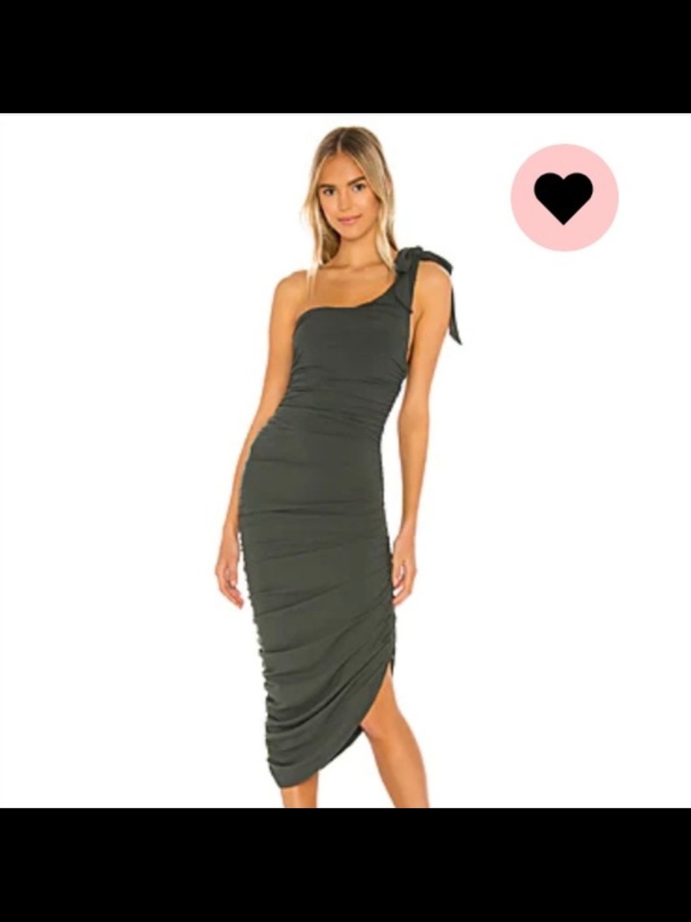 MAJORELLE Olive One-Shoulder Midi Dress with Shoulder Tie